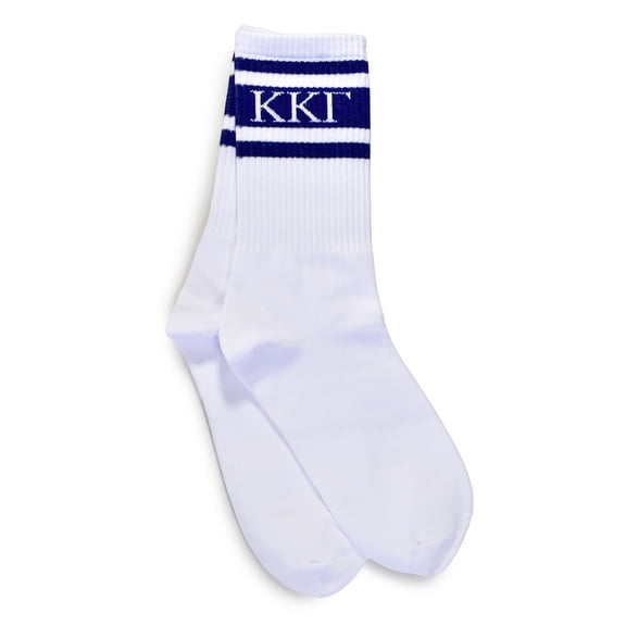 Sorority Shop Kappa Kappa Gamma Socks - Striped Varsity Crew Socks with Sorority Greek Letters