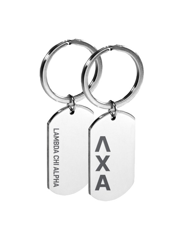 Lambda Chi Alpha Fraternity Keychain - Stainless Steel Dog Tag Design with Engraved Greek Letters and Fraternity Name