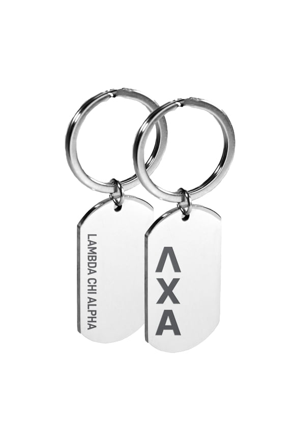 Lambda Chi Alpha Fraternity Keychain - Stainless Steel Dog Tag Design with Engraved Greek Letters and Fraternity Name