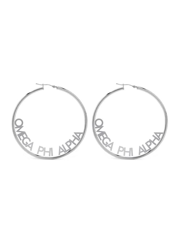 Sorority Shop Omega Phi Alpha- Hoop Silver-Plated Dainty Earrings for Women -Omega Phi Alpha Jewelry with Ideal 2" Diameter Hoops - Kappa Delta Gifts