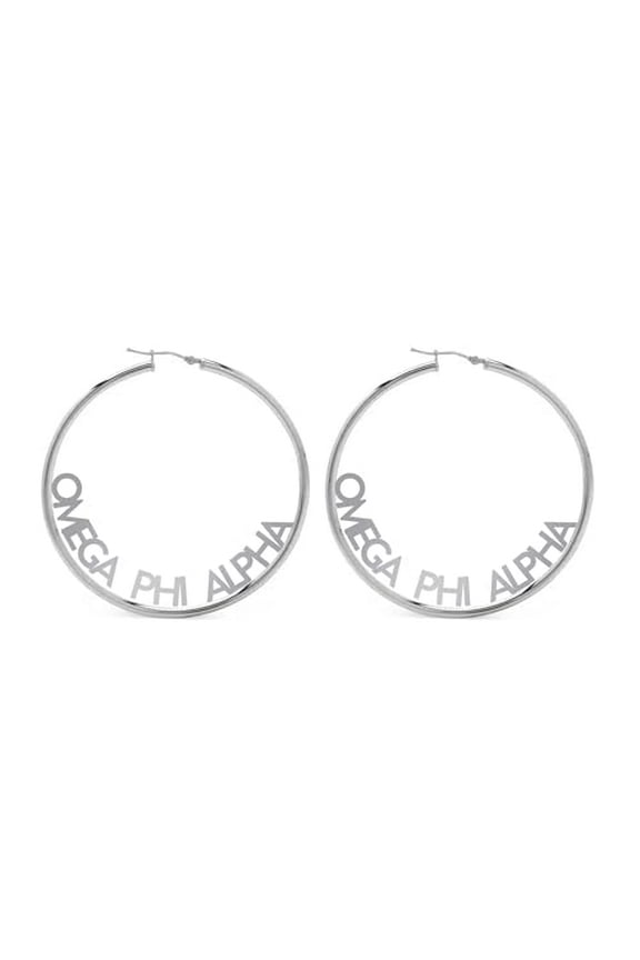 Sorority Shop Omega Phi Alpha- Hoop Silver-Plated Dainty Earrings for Women -Omega Phi Alpha Jewelry with Ideal 2" Diameter Hoops - Kappa Delta Gifts