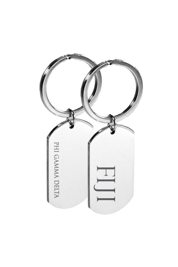 Phi Gamma Delta Fraternity Keychain - Stainless Steel Dog Tag Design with Engraved Greek Letters and Fraternity Name