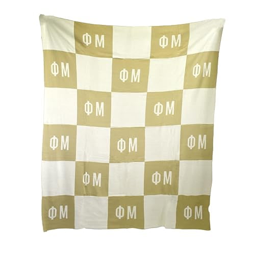 Sorority Shop Phi Mu Acrylic Knit Blanket - Stylish Beige Checkered Blanket Perfect for Big Little Sorority Gifts - Soft, Cozy, and Comfortable Gift Blanket for Women - 50" X 62"