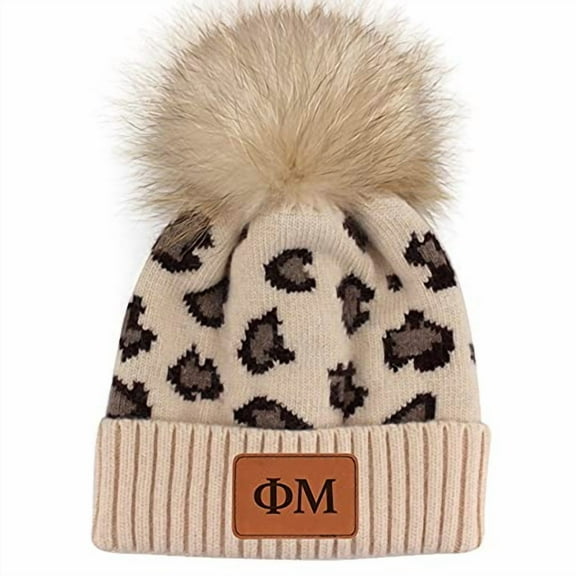 Sorority Shop - Phi Mu Beanie Hat - Leopard Print - PM Name Patch
