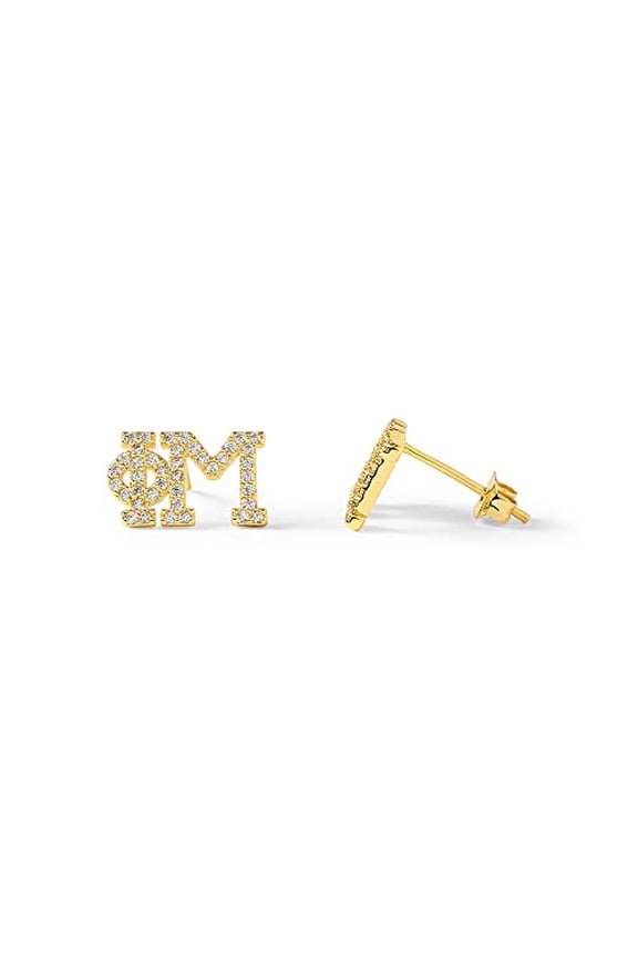 Sorority Shop Phi Mu Earrings PM 18K Gold Plated Sorority Gifts Earrings, Long-Lasting Phi Mu Gifts for Women