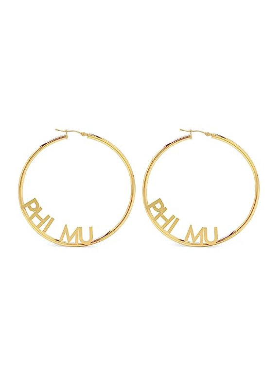 Sorority Shop Phi Mu- Hoop 18K Gold Plated Dainty Earrings for Women - Phi Mu Jewelry with Ideal 2" Diameter Hoops - Phi Mu Gifts