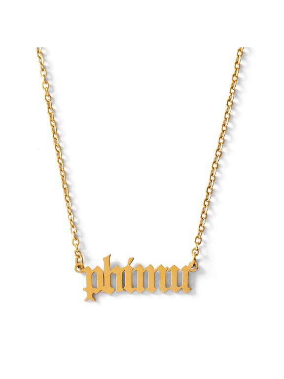 Phi Mu Necklace PM Old English Font Design, 18K Gold Plated, Gifts for Women