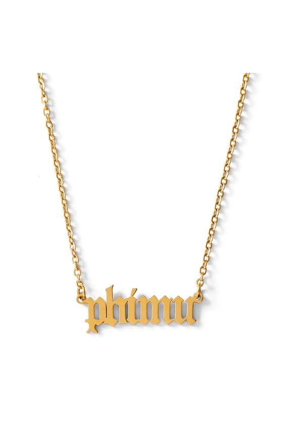 Phi Mu Necklace PM Old English Font Design, 18K Gold Plated, Gifts for Women