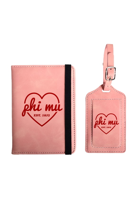 Phi Mu Passport Holder and Luggage Tag Travel Accessories Set, Officially Licensed, Sorority Gift for Women