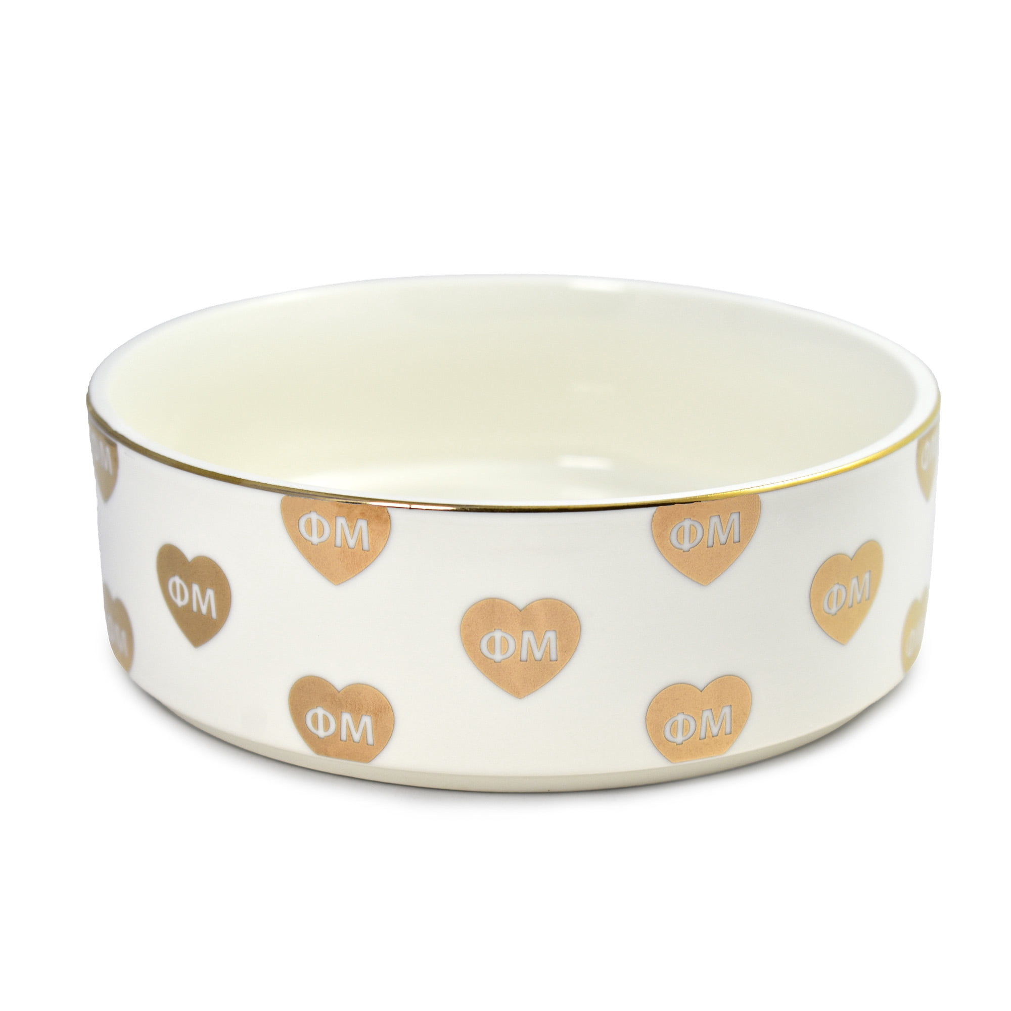 Sorority Shop Phi Mu Pet Bowl, 6" Ceramic Bowl for Dogs and Cats, Heart Design with Sorority Greek Letters, Use for Food or Water