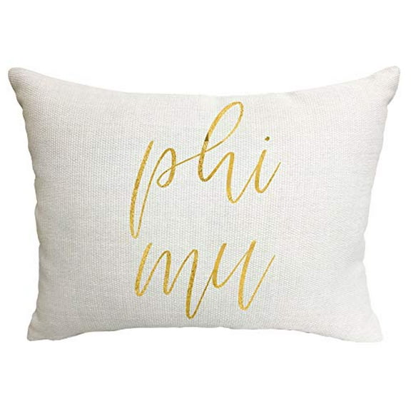 Sorority Shop Phi Mu Pillow  Gold Script Design, 12" x 16" Lumbar Pillow Sorority