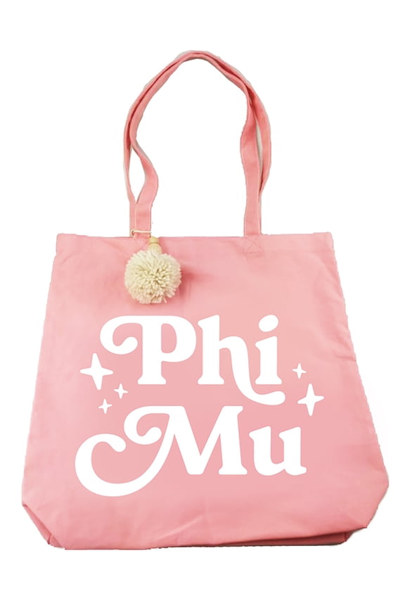 Phi Mu Retro Pom Pom Tote Bag