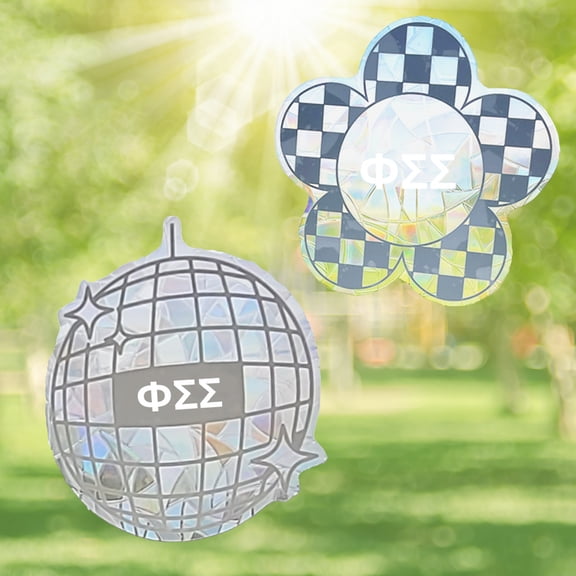 Sorority Shop Phi Sigma Sigma Suncatcher Decal Stickers - Set of 2: Flower and Disco Ball Designs, Officially Licensed Window Sticker