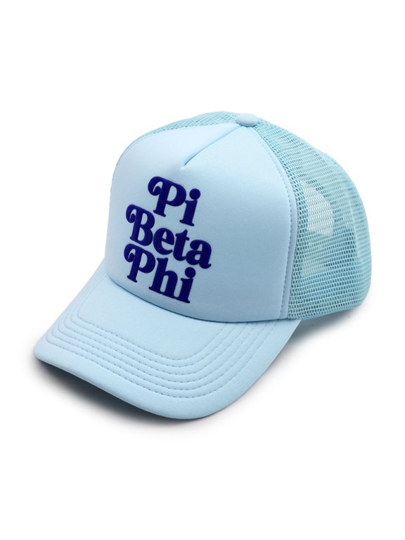Pi Beta Phi Baseball Cap - Mesh Trucker-Style Hat, Padded Front Panel and Snap Closure (Blue)