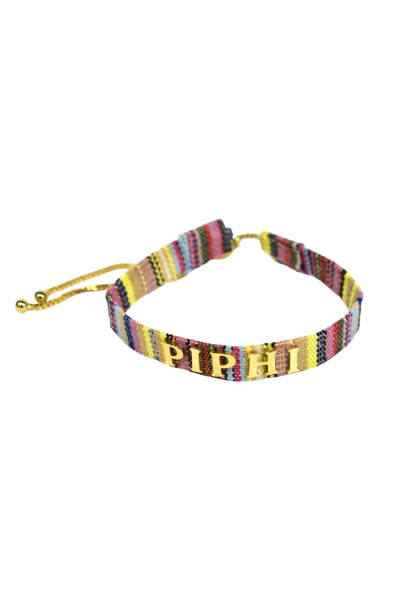 Pi Beta Phi Bracelet Multi-Color Woven Bracelet with Gold-plated Sorority Nickname and Adjustable Clasp