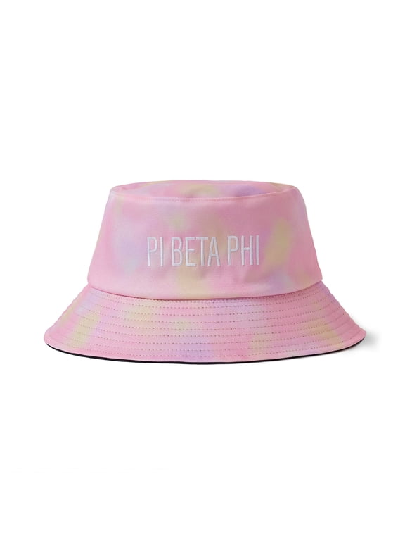 Pi Beta Phi Bucket Hat - Pink Tie Dye Aesthetic with Embroidered Greek Sorority Name