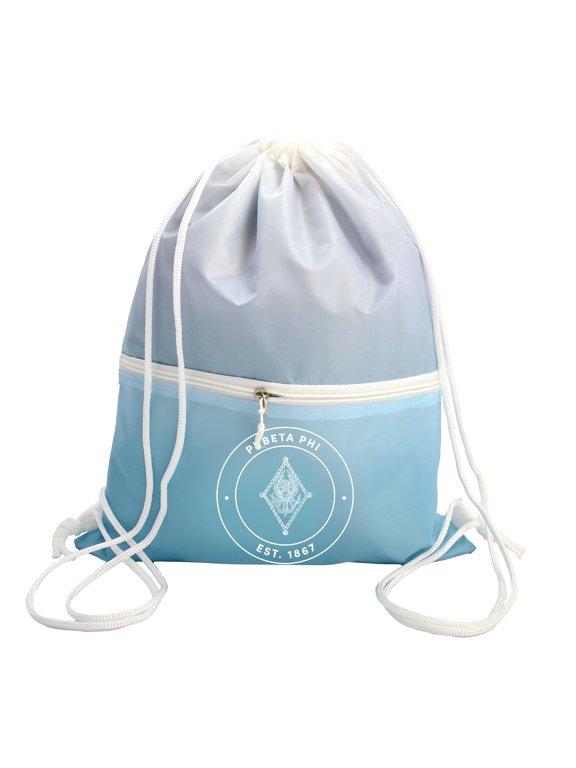 Pi Beta Phi Drawstring Backpack, Ombre Blue Color Design