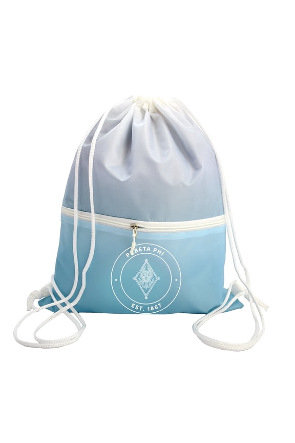 Pi Beta Phi Drawstring Backpack, Ombre Blue Color Design