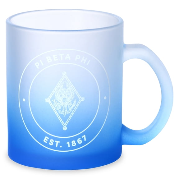 Sorority Shop Pi Beta Phi Mug, Ombre Glass Mug with Screen Printed Sorority Name and Logo for Coffee or Any Drink