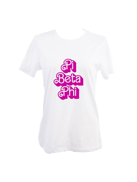 Pi Beta Phi Relaxed Fit T-Shirt with Pink Retro Dolly Design, Size Large