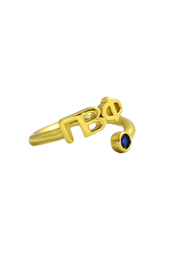 Pi Beta Phi Ring, Wraparound Ring with 18k PVD Gold Coating and Cubic Zirconia Sapphire Blue Stone