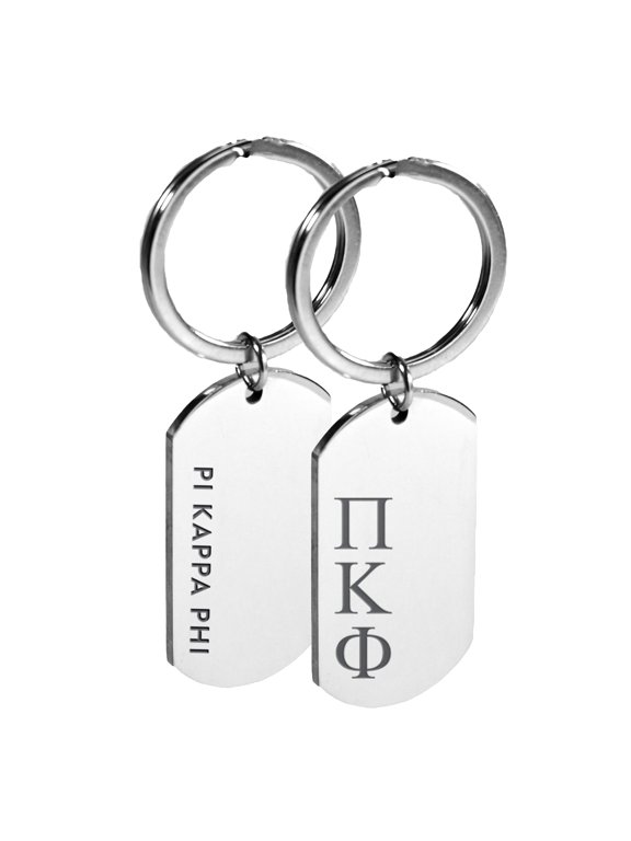Pi Kappa Phi Fraternity Keychain - Stainless Steel Dog Tag Design with Engraved Greek Letters and Fraternity Name