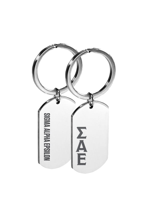 Sigma Alpha Epsilon Fraternity Keychain - Stainless Steel Dog Tag Design with Engraved Greek Letters and Fraternity Name