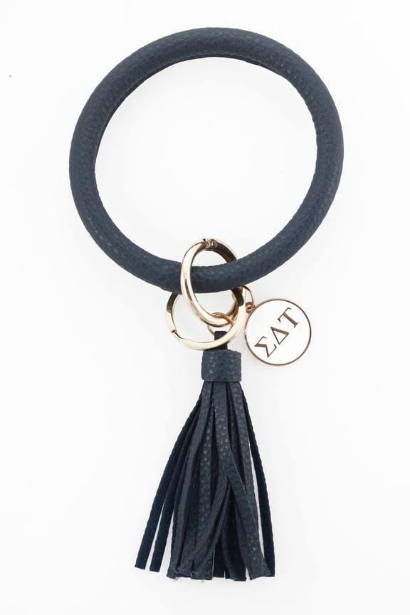 Sigma Delta Tau Bangle Keychain with Tassel and Engraved Disc - Blue