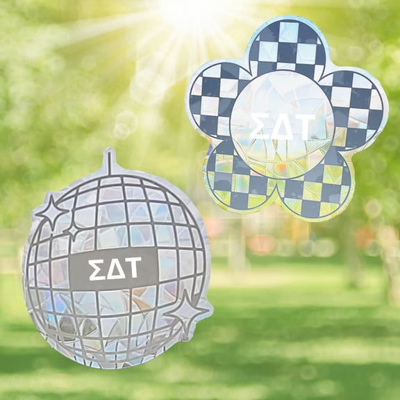 Sorority Shop Sigma Delta Tau Suncatcher Decal Stickers - Set of 2: Flower and Disco Ball Designs, Officially Licensed Window Sticker