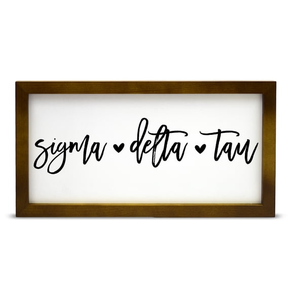 Sorority Shop Sigma Delta Tau Wall Art - 17" X 9" Rectangle Wood Framed Wall Decor, Wall Sign with Script Design