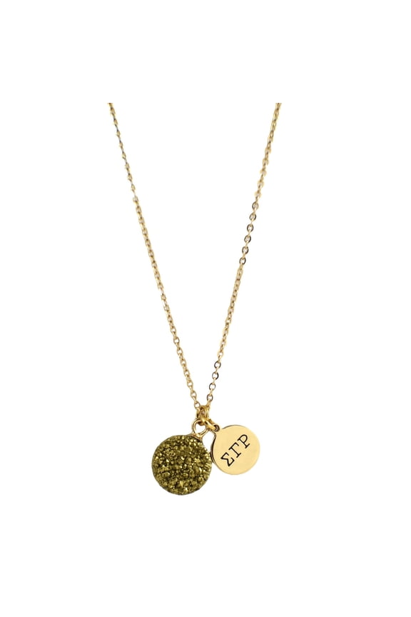 Sigma Gamma Rho Metallic Gold Druzy Gemstone Necklace with Engraved Pendant  14K Gold-Dipped Jewelry  Sorority Gift, Charm Paraphernalia