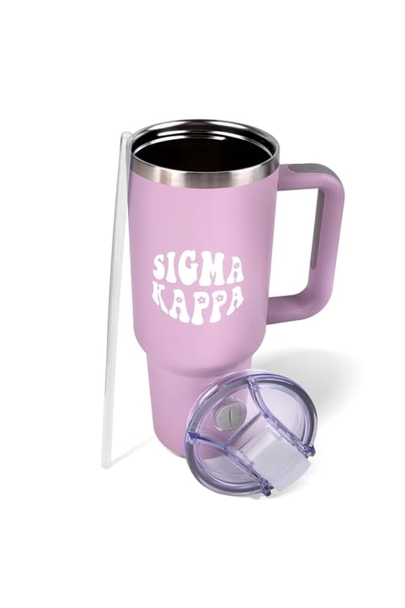 Sorority Shop Sigma Kappa 40oz Tumbler with Handle - Best Friend Tumblers for Women - Cute Sorority Engraved Tumbler - Insulated Tumblers to Keep Your Drinks Cold or Hot for Hours