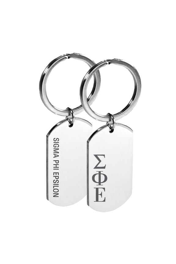 Sigma Phi Epsilon Fraternity Keychain - Stainless Steel Dog Tag Design with Engraved Greek Letters and Fraternity Name