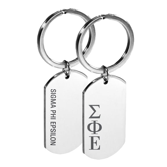 Sorority Shop Sigma Phi Epsilon Fraternity Keychain - Stainless Steel Dog Tag Design with Engraved Greek Letters and Fraternity Name