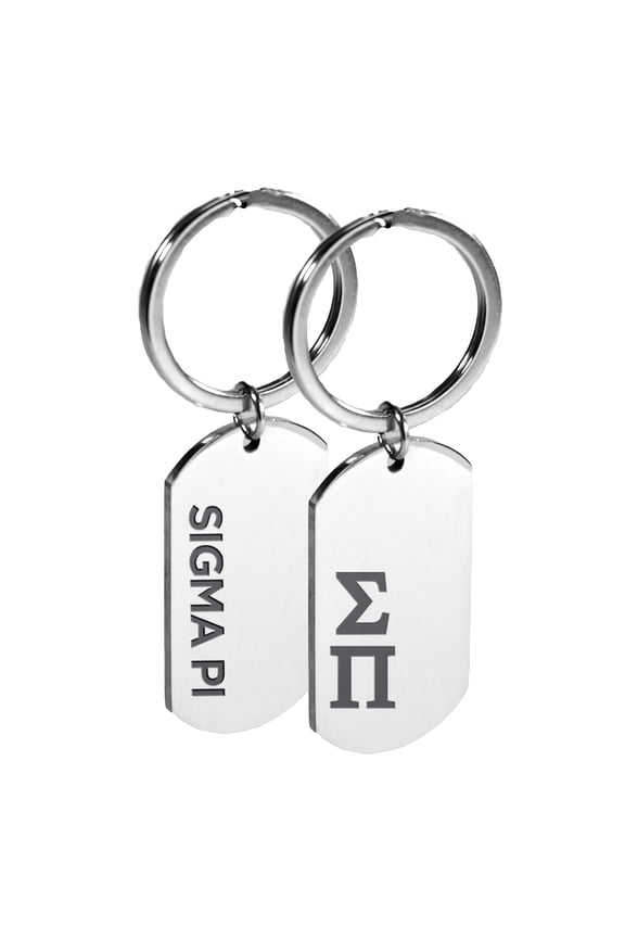 Sigma Pi Fraternity Keychain - Stainless Steel Dog Tag Design with Engraved Greek Letters and Fraternity Name