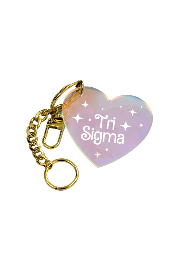 Sigma Sigma Sigma Keychain - Iridescent Heart Sorority Name Design