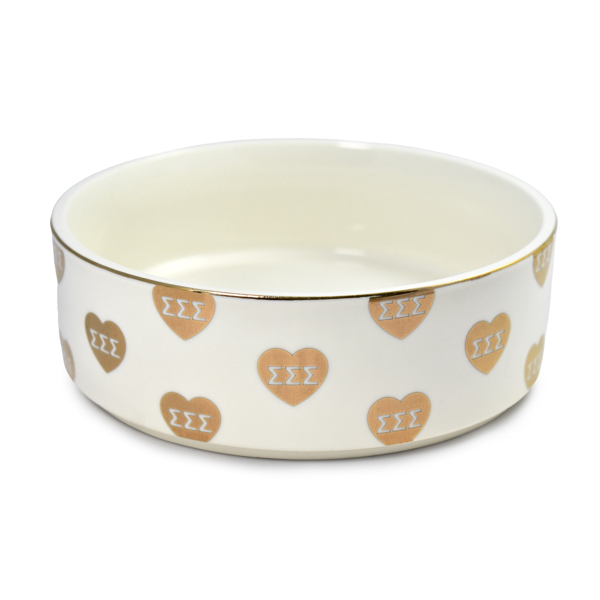 Sorority Shop Sigma Sigma Sigma Pet Bowl, 6" Ceramic Bowl for Dogs and Cats, Heart Design with Sorority Greek Letters, Use for Food or Water