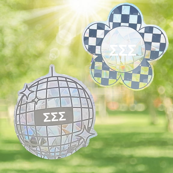 Sorority Shop Sigma Sigma Sigma Suncatcher Decal Stickers - Set of 2: Flower and Disco Ball Designs, Officially Licensed Window Sticker