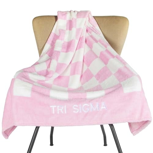 Sorority Shop Sigma Sigma Sigma Thick Blanket - Stylish Checkered Blanket Perfect for Big Little Sorority Gifts - Soft, Cozy, and Comfortable Gift Blanket for Women - 50" X 62"