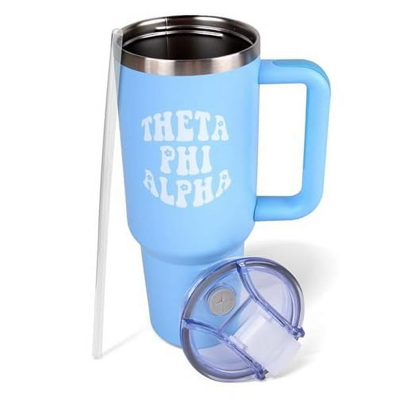 Sorority Shop Theta Phi Alpha 40oz Tumbler with Handle - Best Friend Tumblers for Women - Cute Sorority Engraved Tumbler - Insulated Tumblers to Keep Your Drinks Cold or Hot for Hours