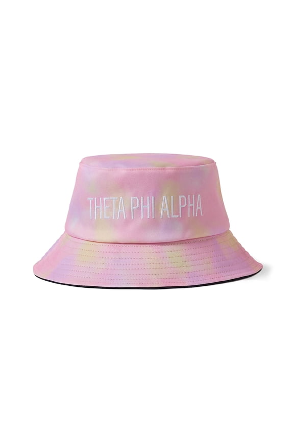 Theta Phi Alpha Bucket Hat - Pink Tie Dye Aesthetic with Embroidered Greek Sorority Name