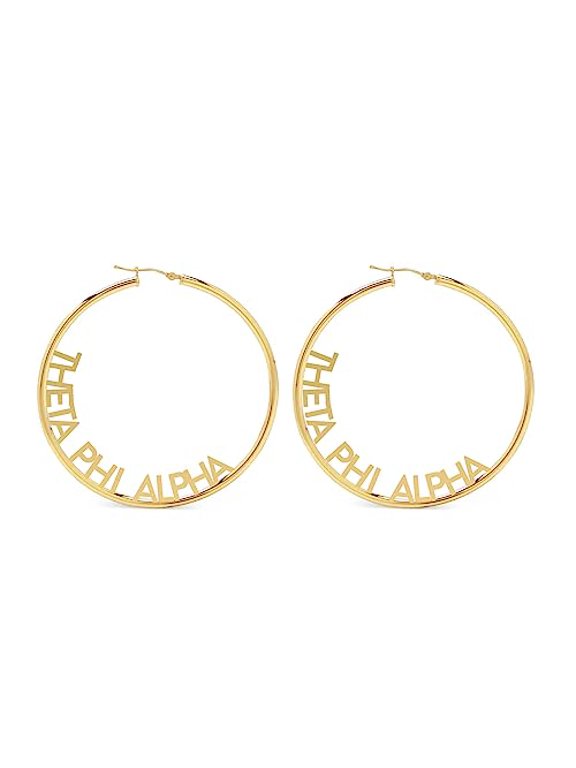 Sorority Shop Theta Phi Alpha- Hoop 18K Gold Plated Dainty Earrings for Women - Theta Phi Alpha Jewelry with Ideal 2" Diameter Hoops - Theta Phi Alpha Gifts