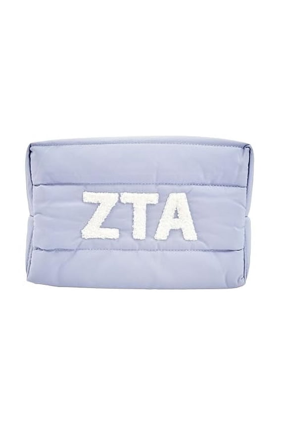 Sorority Shop Zeta Tau Alpha Makeup Bag - Puffer Style with Sorority Letters, Travel Cosmetic Bag with Zipper Closure, Perfect Zeta Tau Alpha Sorority Gifts for Women
