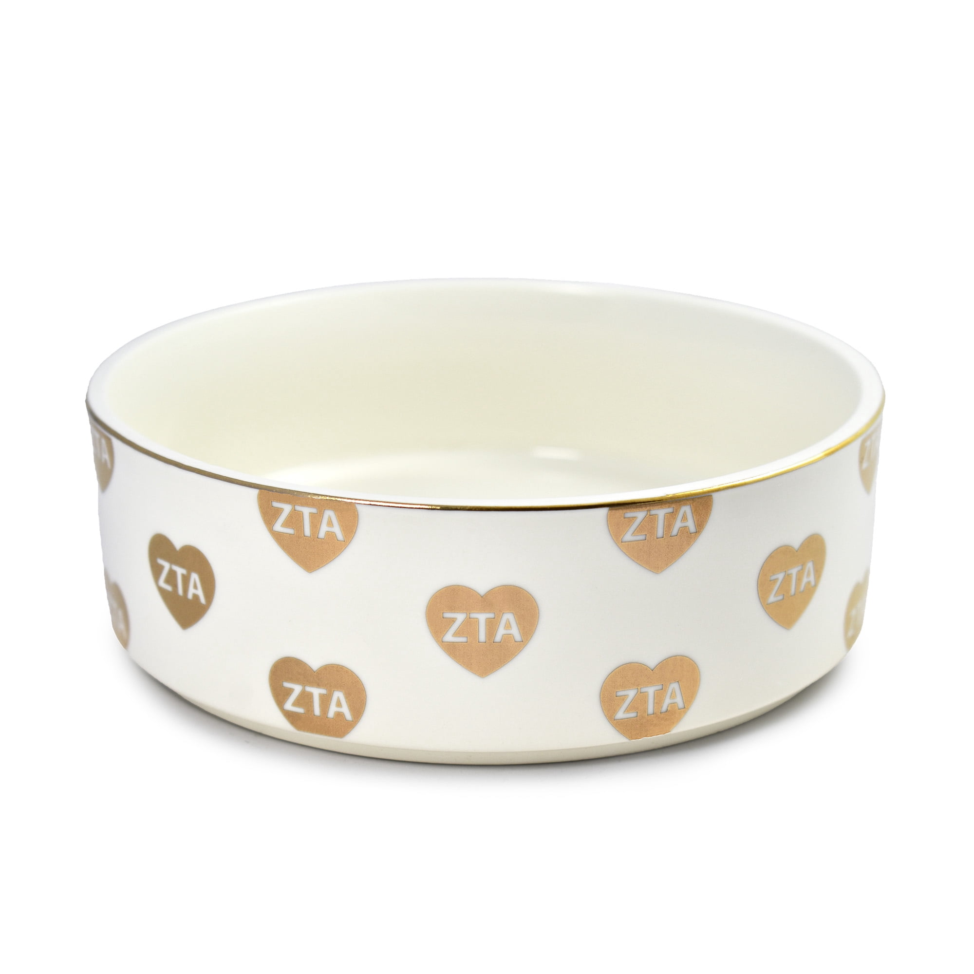 Sorority Shop Zeta Tau Alpha Pet Bowl, 6" Ceramic Bowl for Dogs and Cats, Heart Design with Sorority Greek Letters, Use for Food or Water
