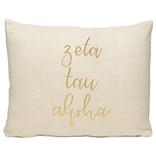 Sorority Shop Zeta Tau Alpha Pillow Gold Script Design, 12" x 16" Lumbar Pillow Sorority