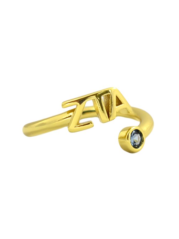 Zeta Tau Alpha Ring, Wraparound Ring with 18k PVD Gold Coating and Cubic Zirconia Sapphire Blue Stone