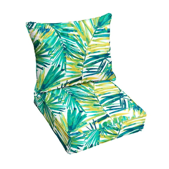 Sorra Home 22.5" x 22.5" Green Tropical and Nature Square Cushion Set Outdoor Seating Cushions (2 Pieces)