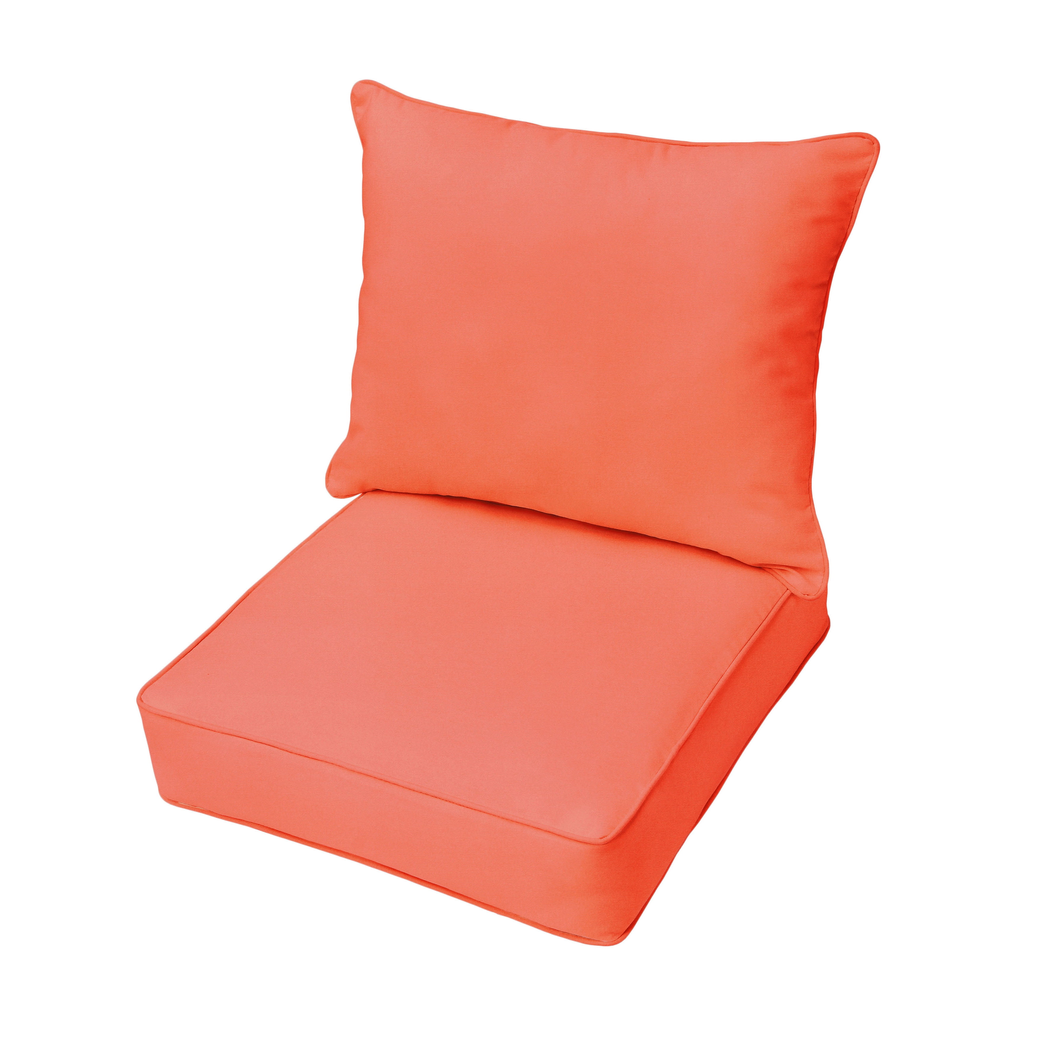 Sorra Home 25 inch x 25 inch Coral Solid Rectangle Cushion Set Outdoor Seating Cushions 2 Pieces Size 25 x 25 x 5 Orange