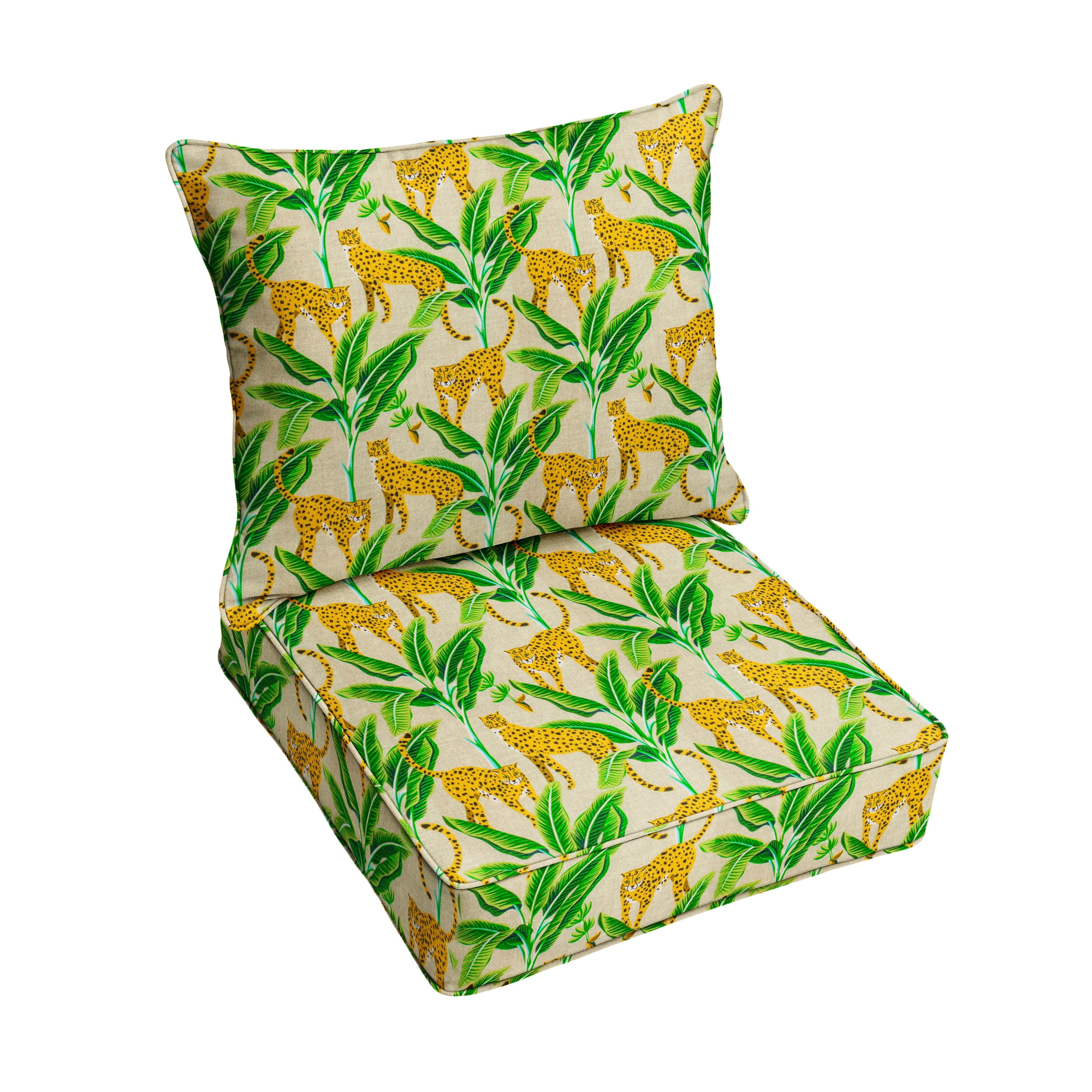 Sorra Home 23" x 27" Yellow Cheetah Rectangle Cushion Set Outdoor Seating Cushions (2 Pieces)