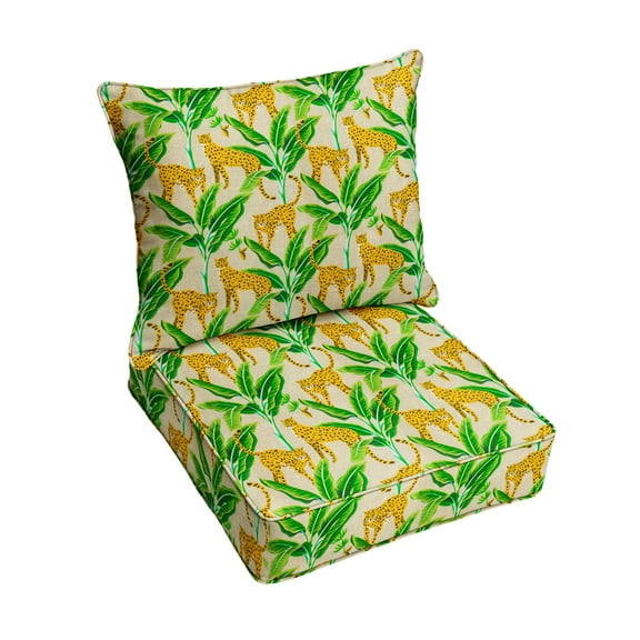 Sorra Home 30" x 27" Yellow Cheetah Rectangle Cushion Set Outdoor Seating Cushions (2 Pieces)